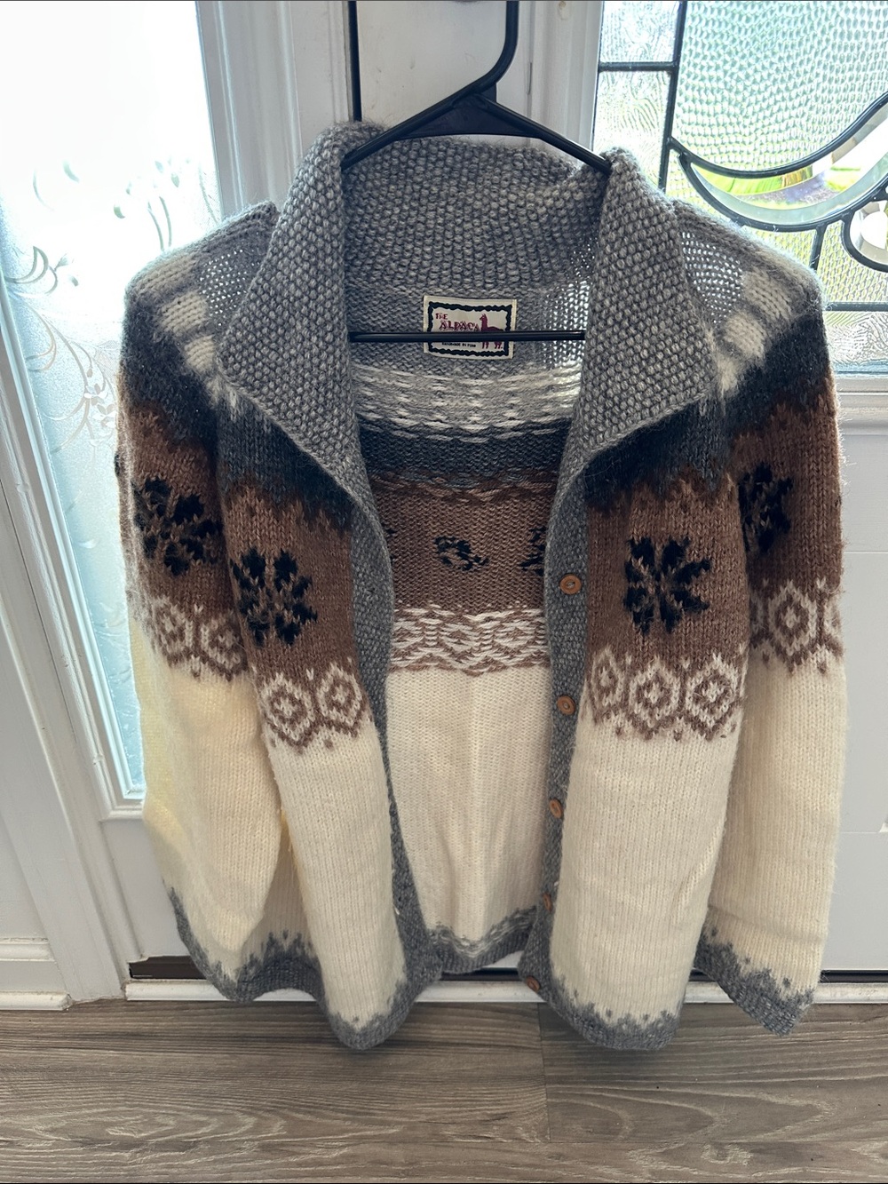 Nordic Pattern Shawl-Collar Cardigan Sweater - Cream, Gray & Brown